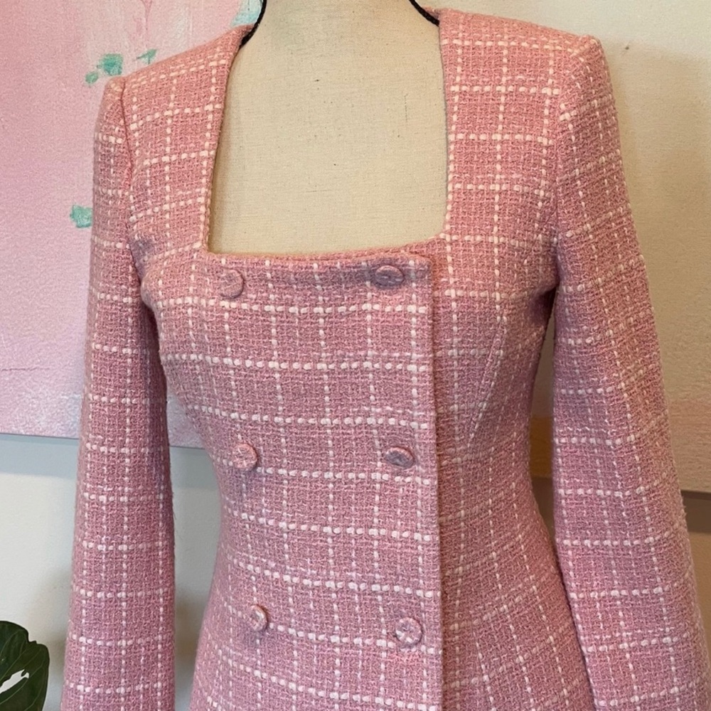Favorite Daughter Tweed Plaid Button Midi Dress Old Money Quiet Luxury Sz 2 - Picture 4 of 8